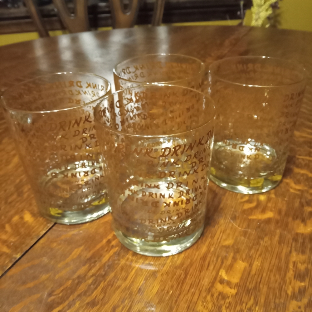 "Drink" Old Fashioned Low Ball Whiskey Glasses Set Of 4